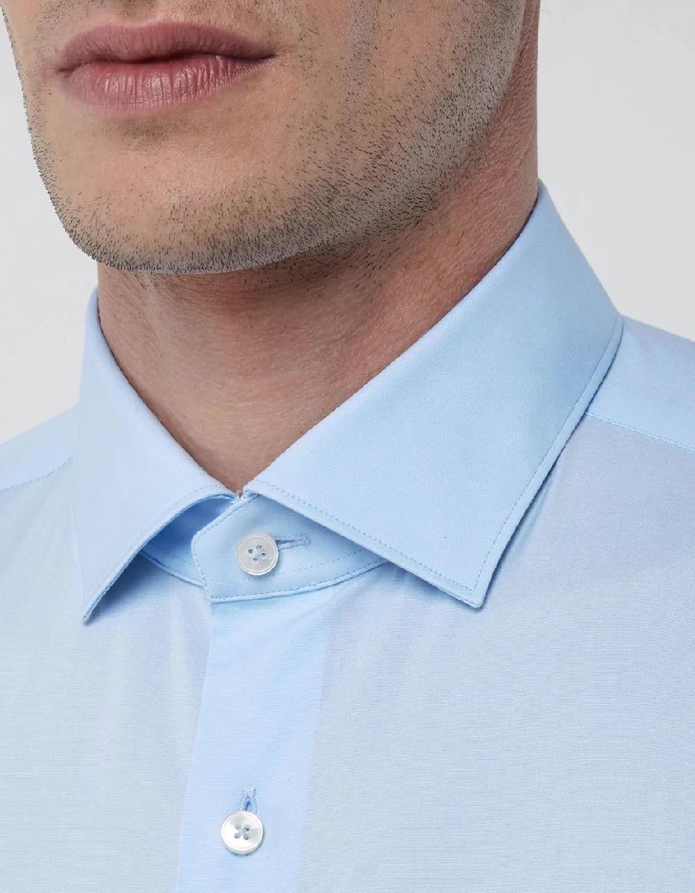 Xacus Camicia Collo francese piccolo Tinta Unita Popeline Celeste
