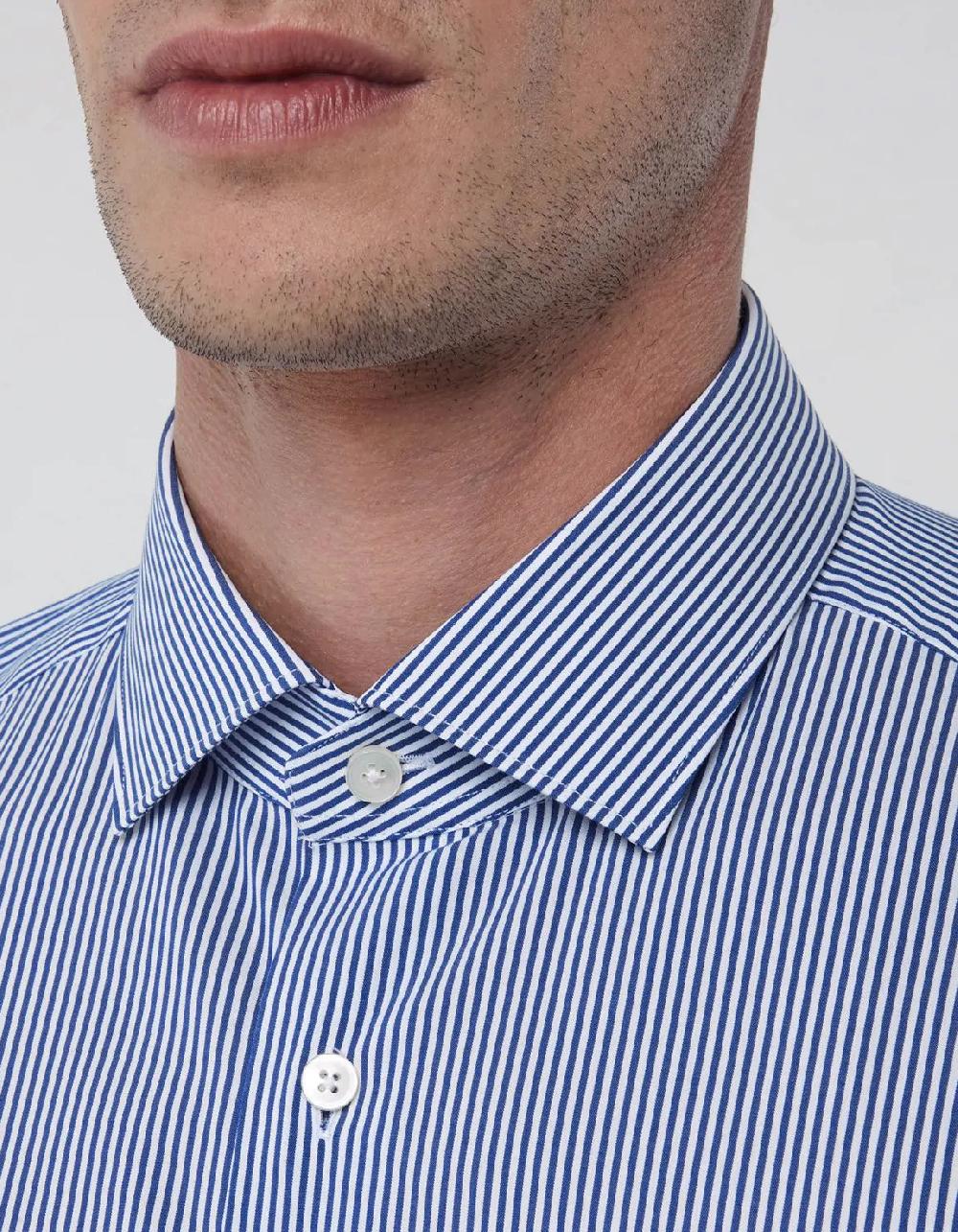 Xacus Camicia Collo francese piccolo Righe Popeline Blu Vendita Economica
