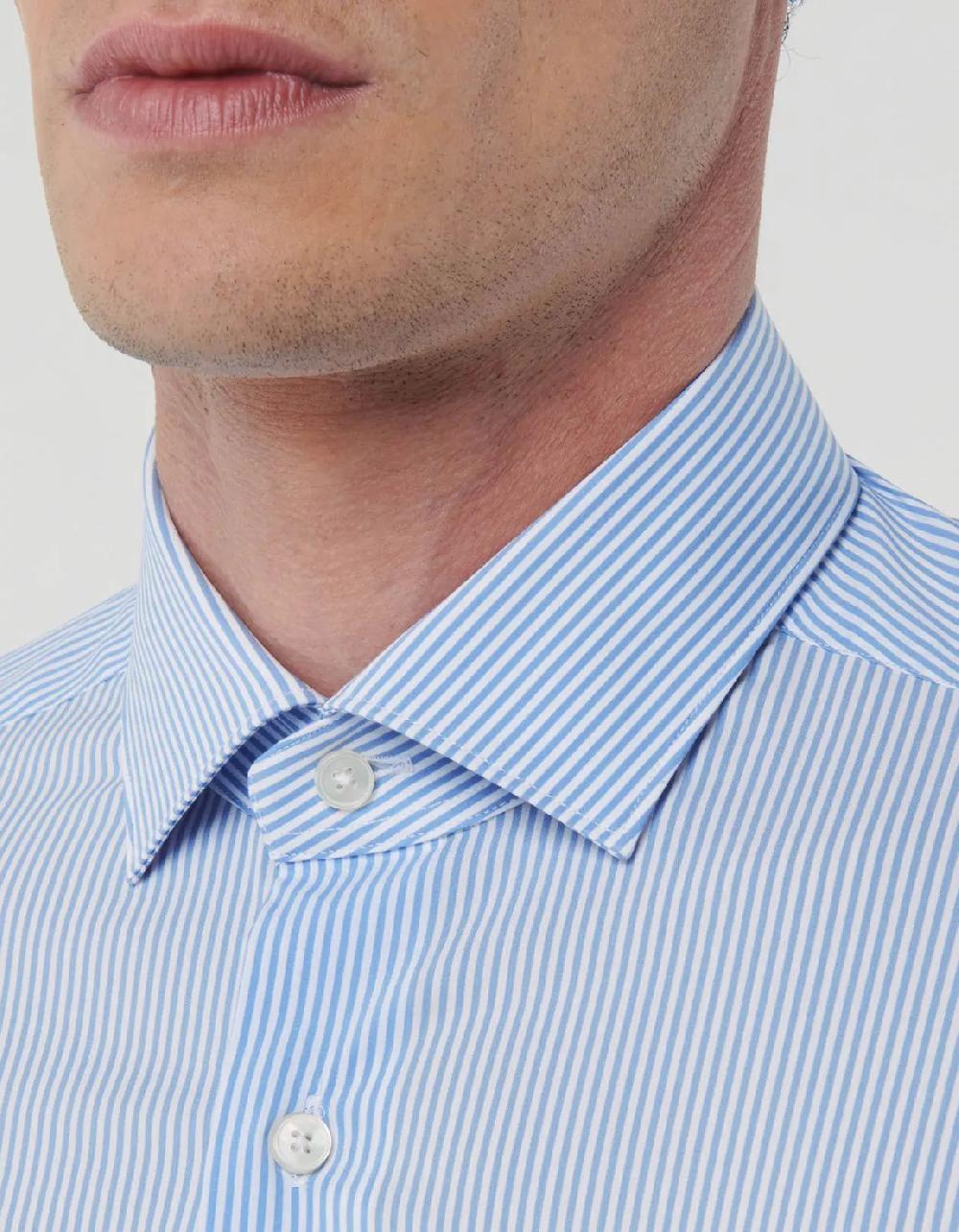 Xacus Camicia Collo francese piccolo Righe Popeline Celeste