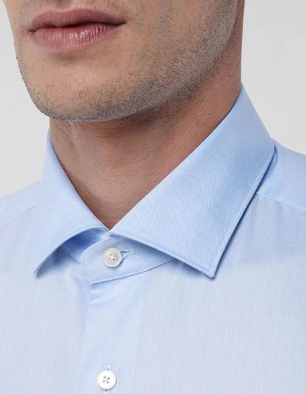 Xacus Camicia Collo francese piccolo Tinta Unita Twill Celeste chiaro