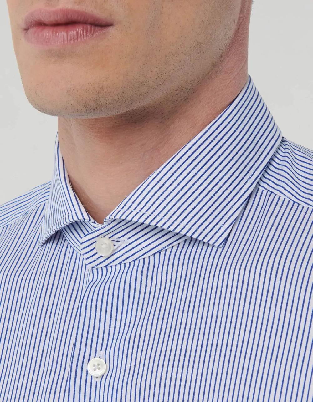 Xacus Camicia Collo francese Righe Popeline Blu Sconto di tempo limitato