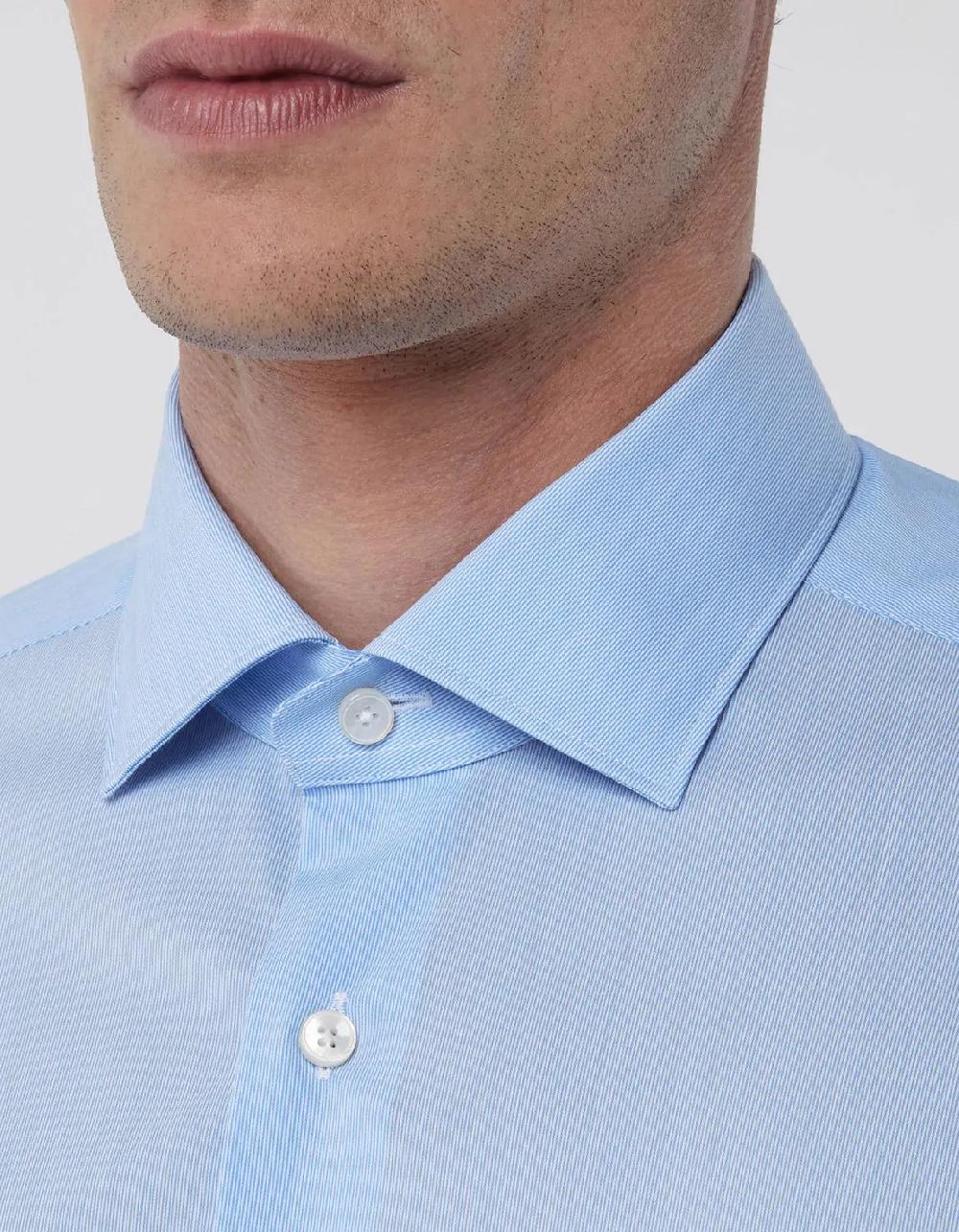 Xacus Camicia Collo francese piccolo Righe Popeline Celeste