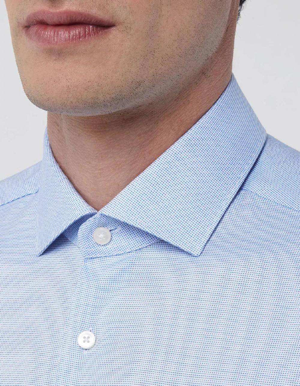 Xacus Camicia Collo francese piccolo Tinta Unita Oxford Celeste