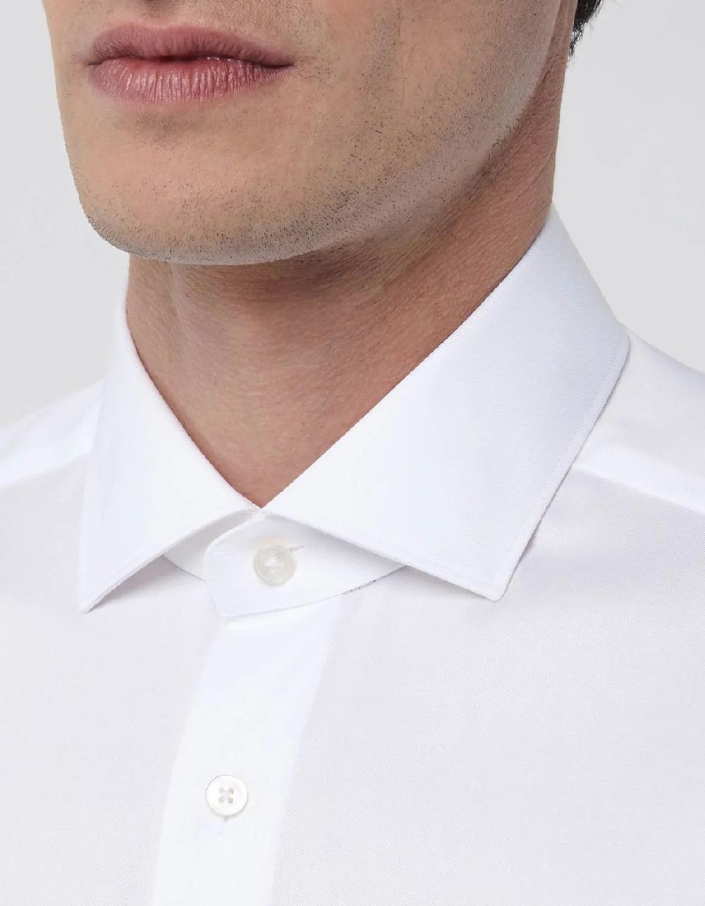Xacus Camicia Collo francese piccolo Tinta Unita Twill Bianco