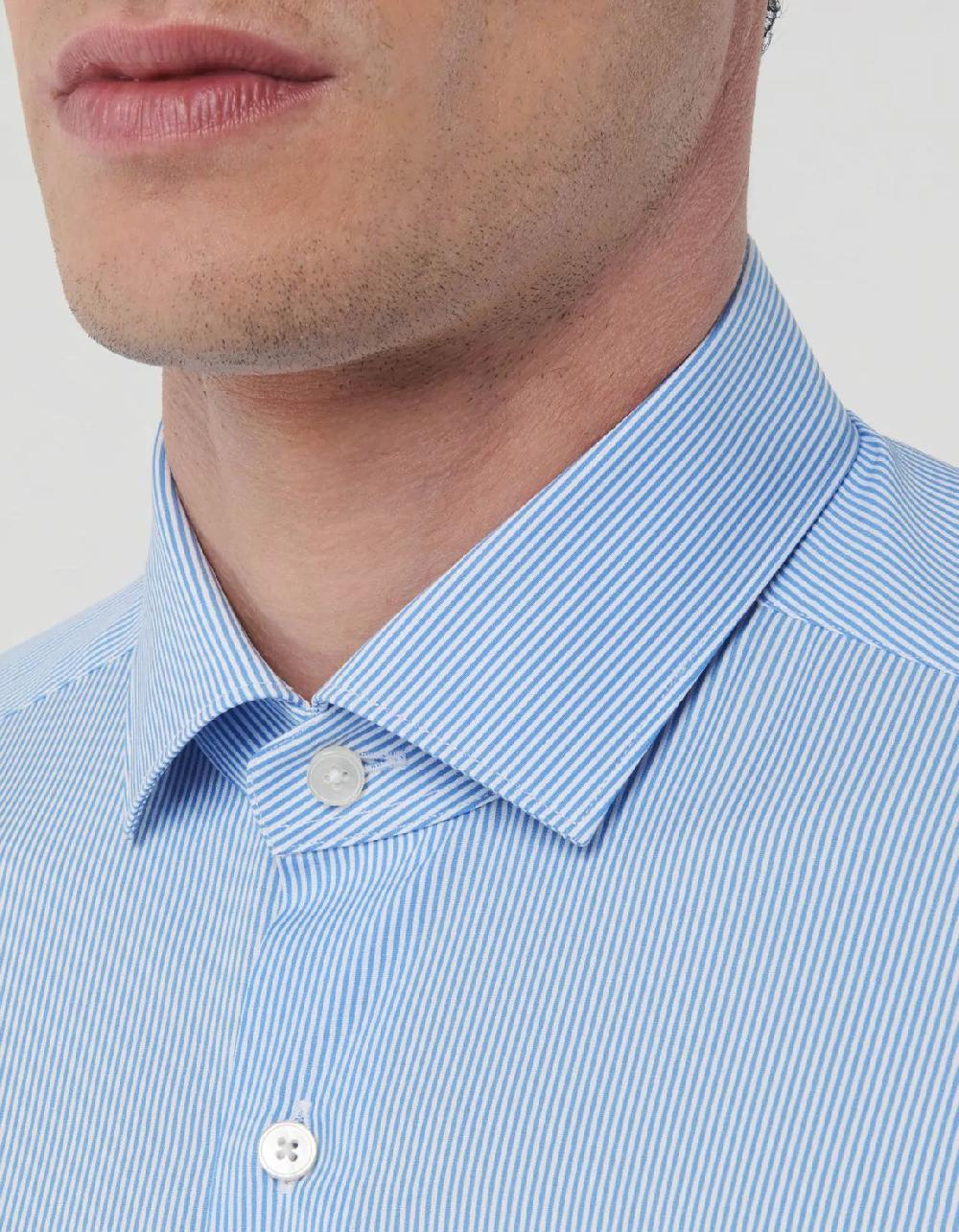 Xacus Camicia Collo francese piccolo Righe Popeline Celeste chiaro