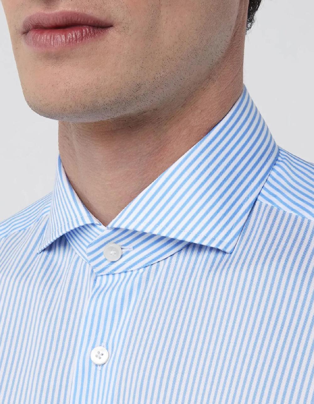Xacus Camicia Collo francese Righe Twill Celeste