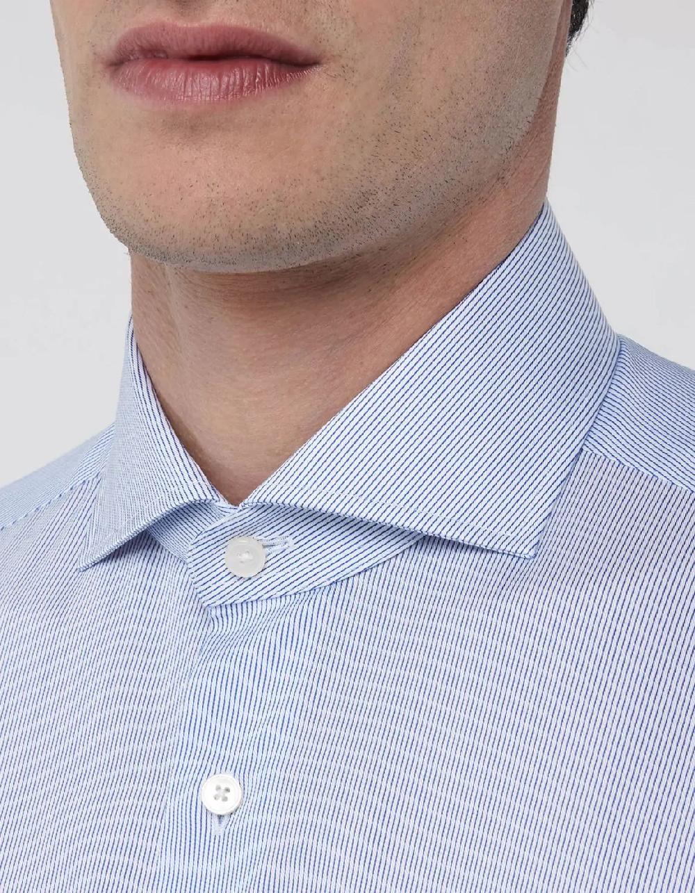 Xacus Camicia Collo francese Righe Twill Blu