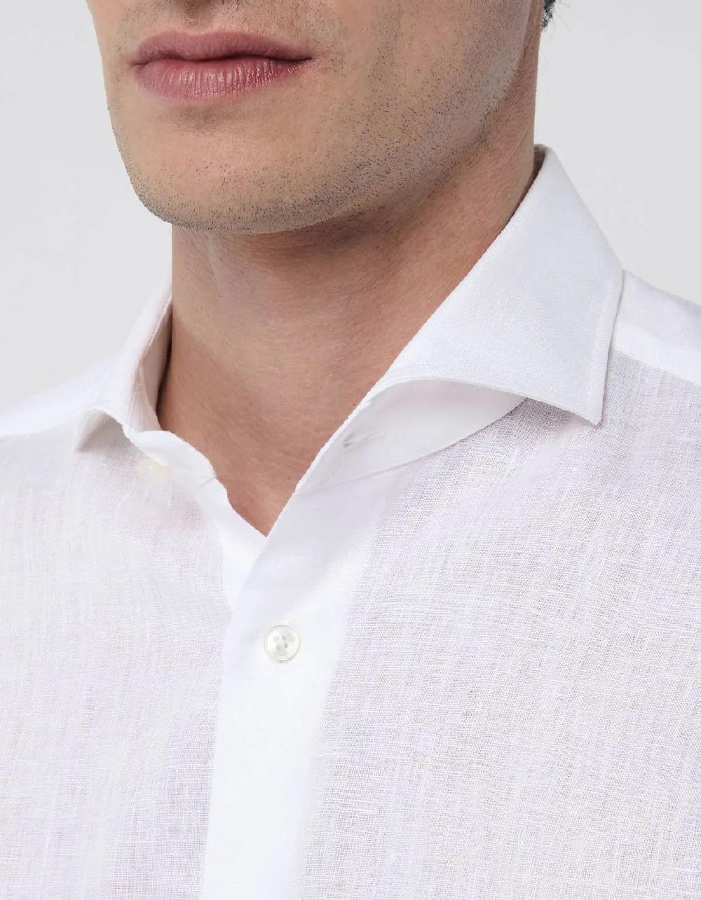 Xacus Camicia Collo francese Tinta Unita Lino Bianco Sconti VIP