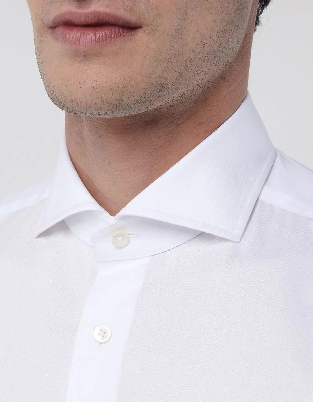 Xacus Camicia Collo francese Tinta Unita Twill Bianco Promozione temporanea
