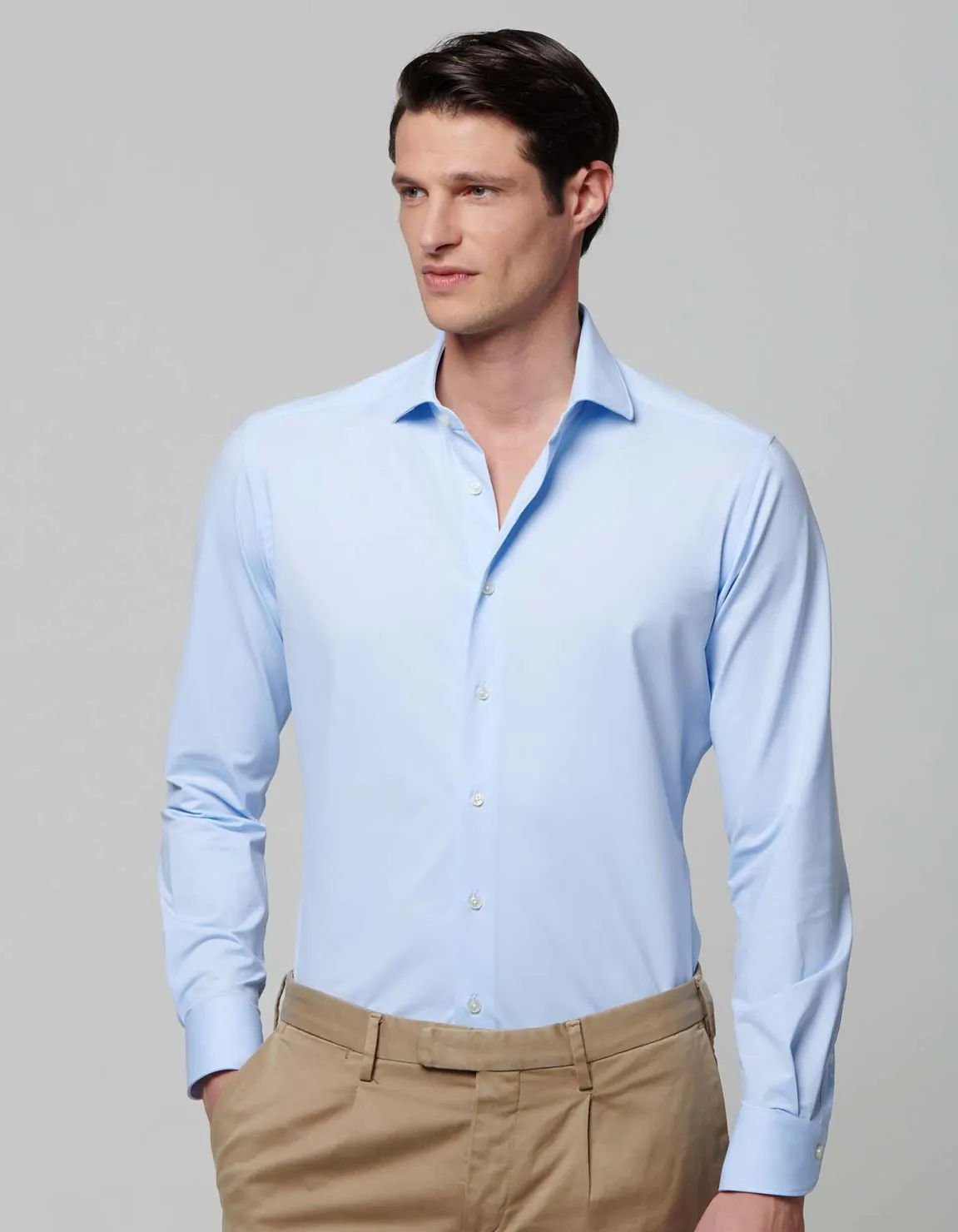 Xacus Camicia Collo francese piccolo Tinta Unita Oxford Celeste chiaro