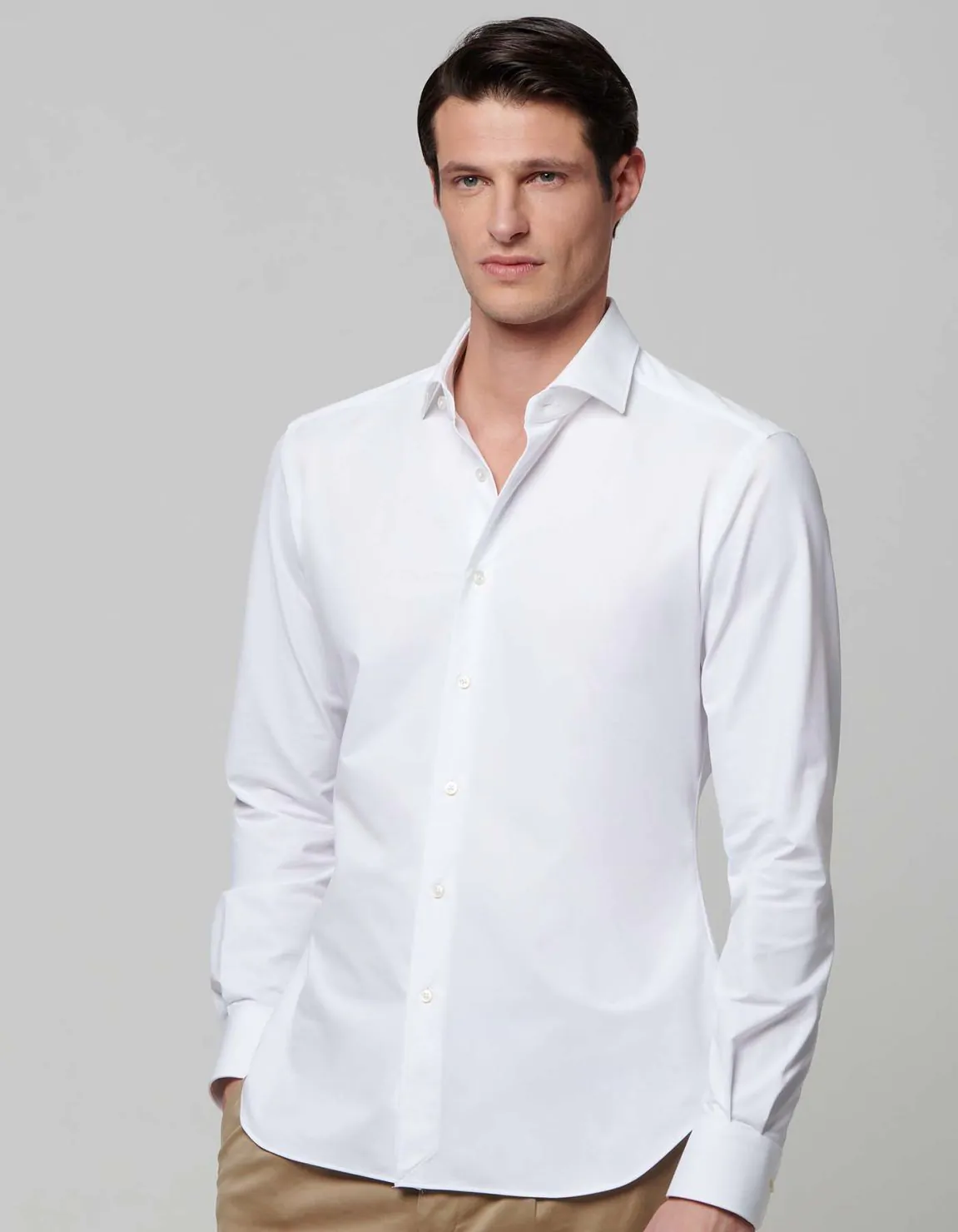 Xacus Camicia Collo francese piccolo Tinta Unita Twill Bianco Officina