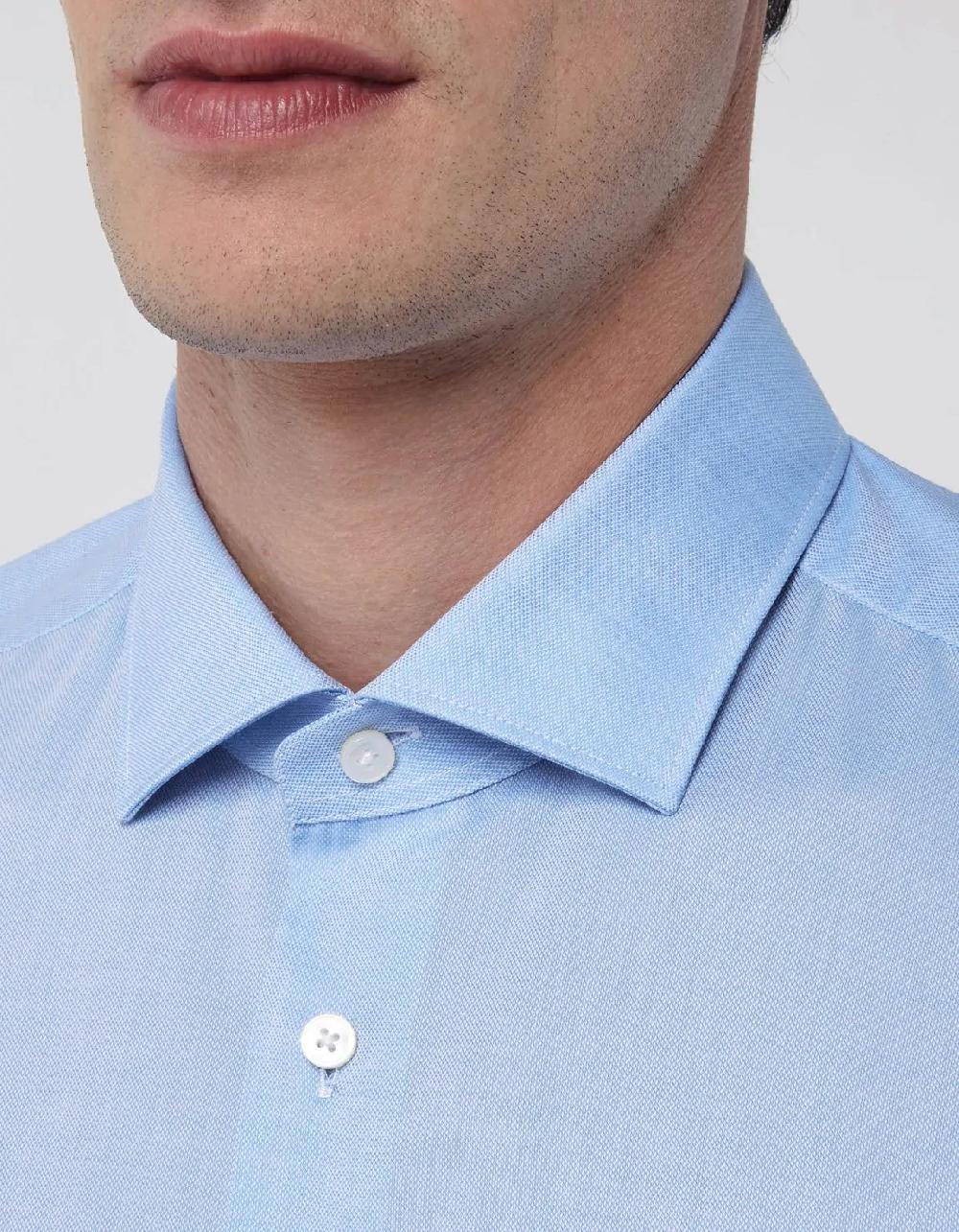 Xacus Camicia Collo francese piccolo Tinta Unita Oxford Celeste