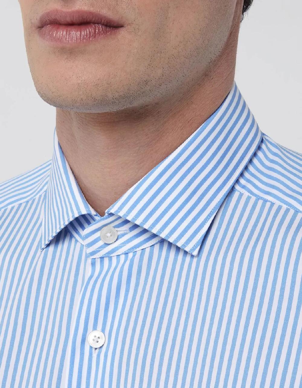 Xacus Camicia Collo francese piccolo Righe Popeline Celeste