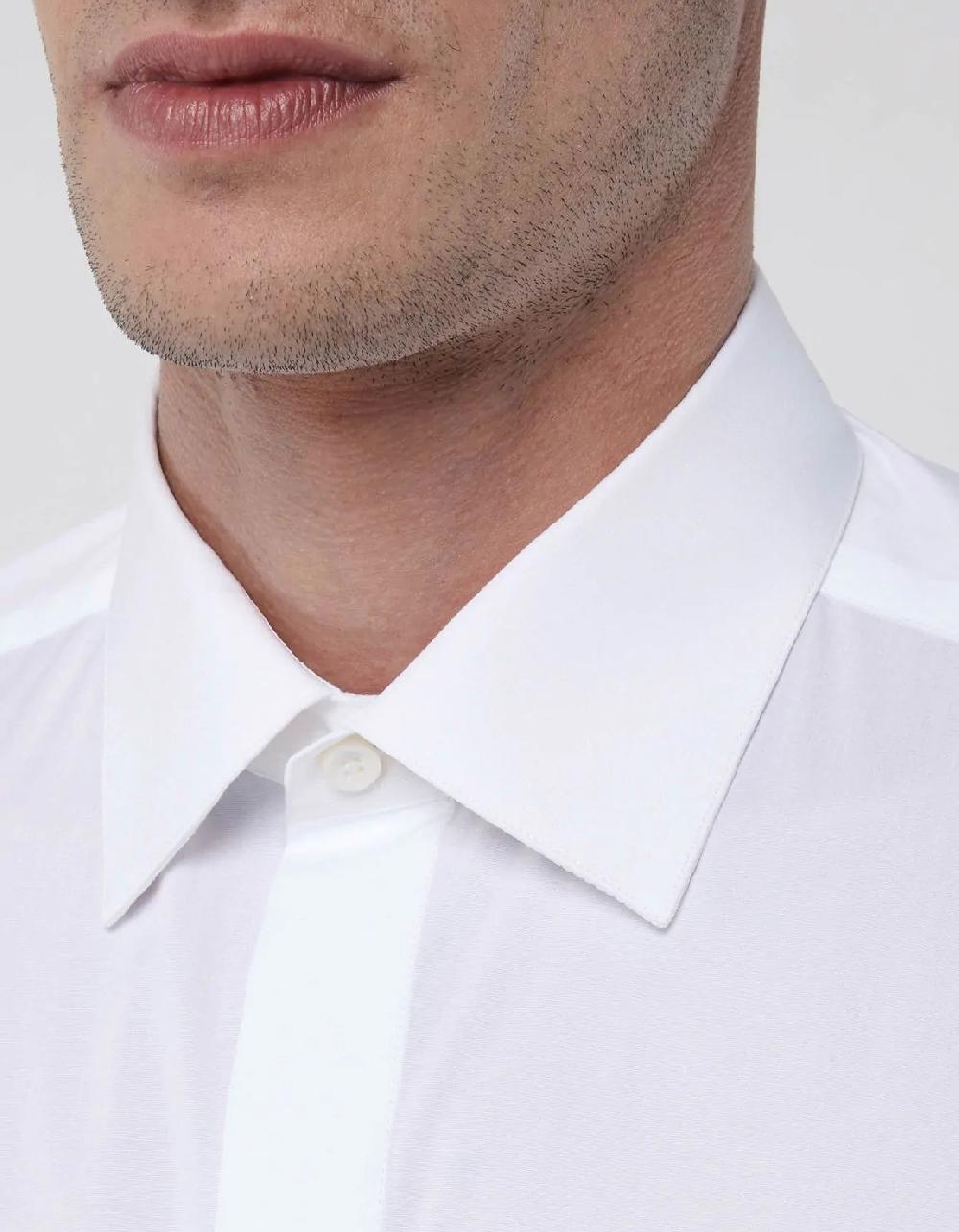 Xacus Camicia Collo italiano Tinta Unita Popeline Bianco
