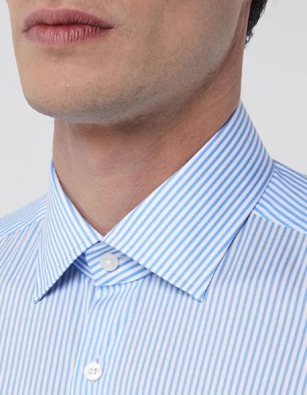 Xacus Camicia Collo italiano Righe Twill Celeste Italy