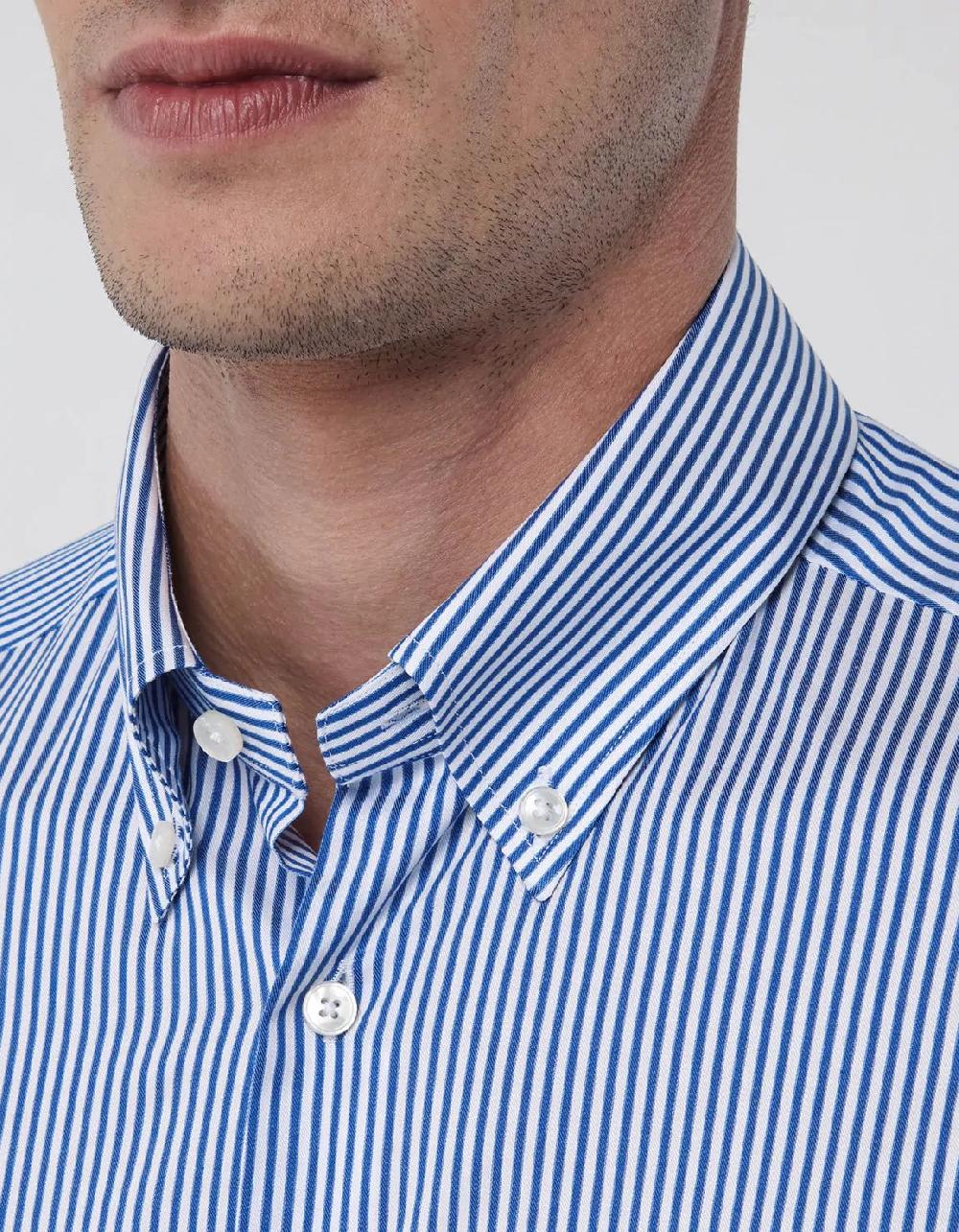 Xacus Camicia Collo button down Righe Twill Blu