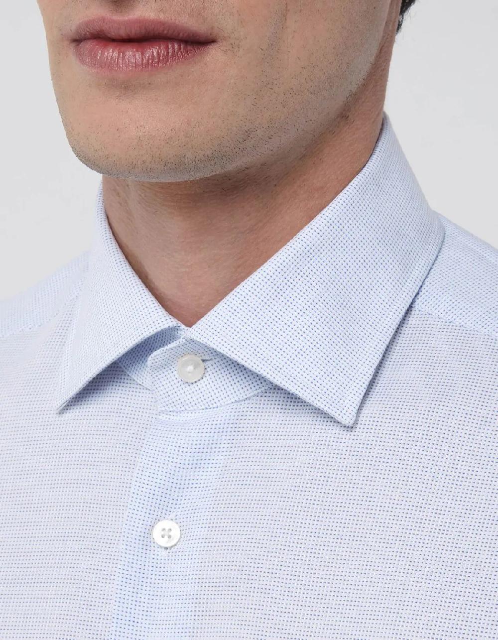 Xacus Camicia Collo italiano Tinta Unita Armaturato Celeste chiaro Pezzi Unici