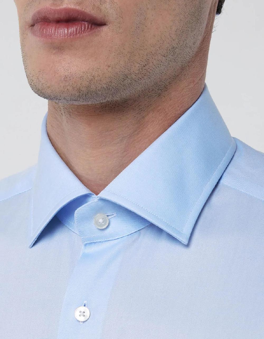 Xacus Camicia Collo italiano Tinta Unita Twill Celeste chiaro