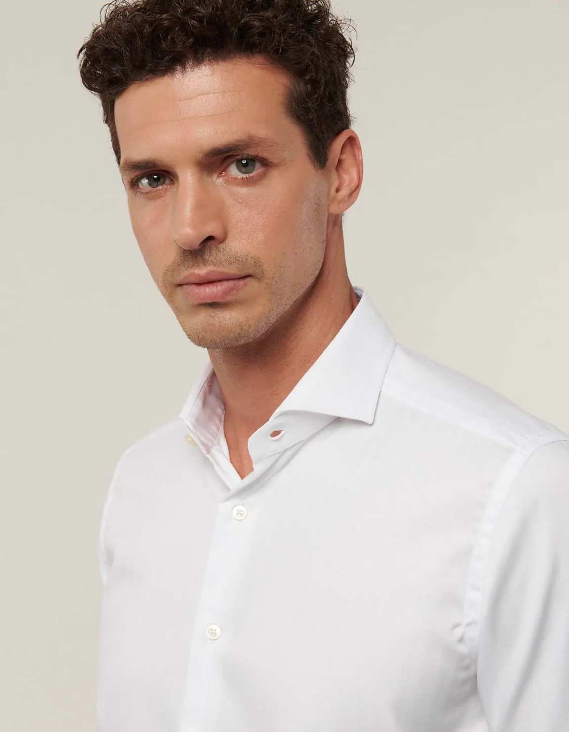 Xacus Camicia Collo francese Tinta Unita Armaturato Bianco