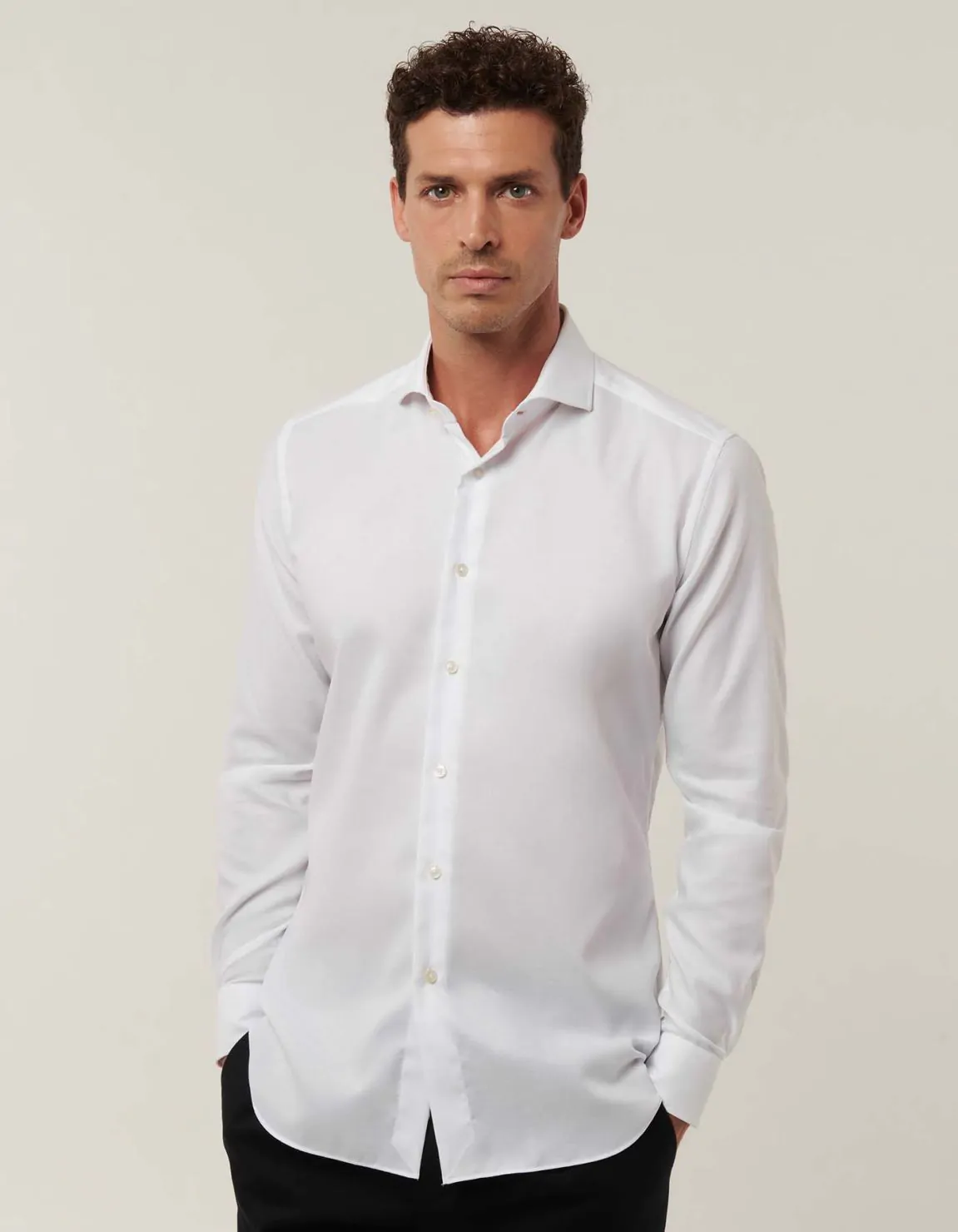 Xacus Camicia Collo francese Tinta Unita Oxford Bianco