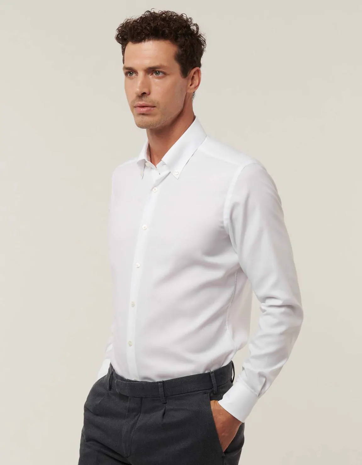 Xacus Camicia Collo button down Tinta Unita Oxford Bianco Outlet