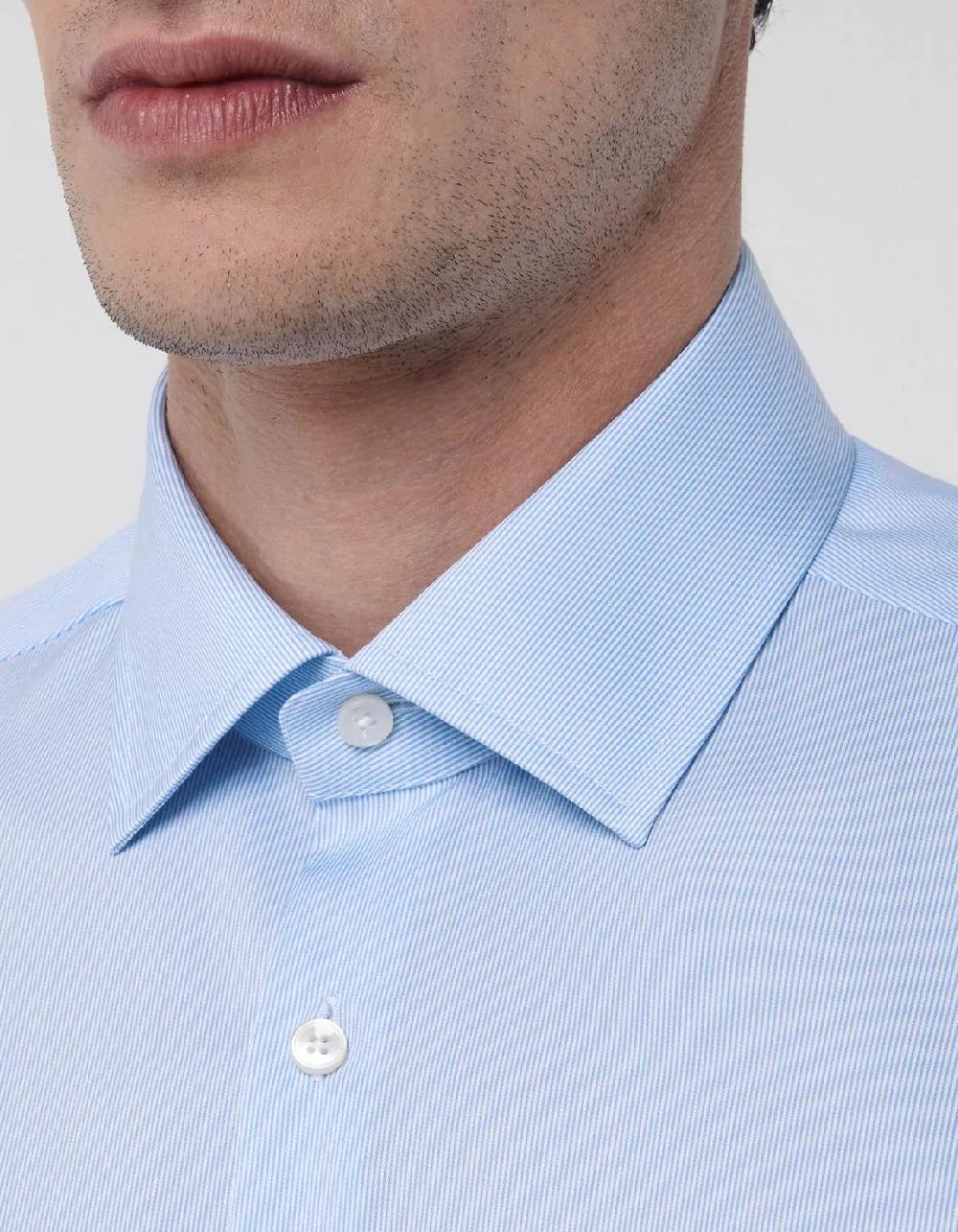 Xacus Camicia Collo italiano Righe Twill Celeste chiaro
