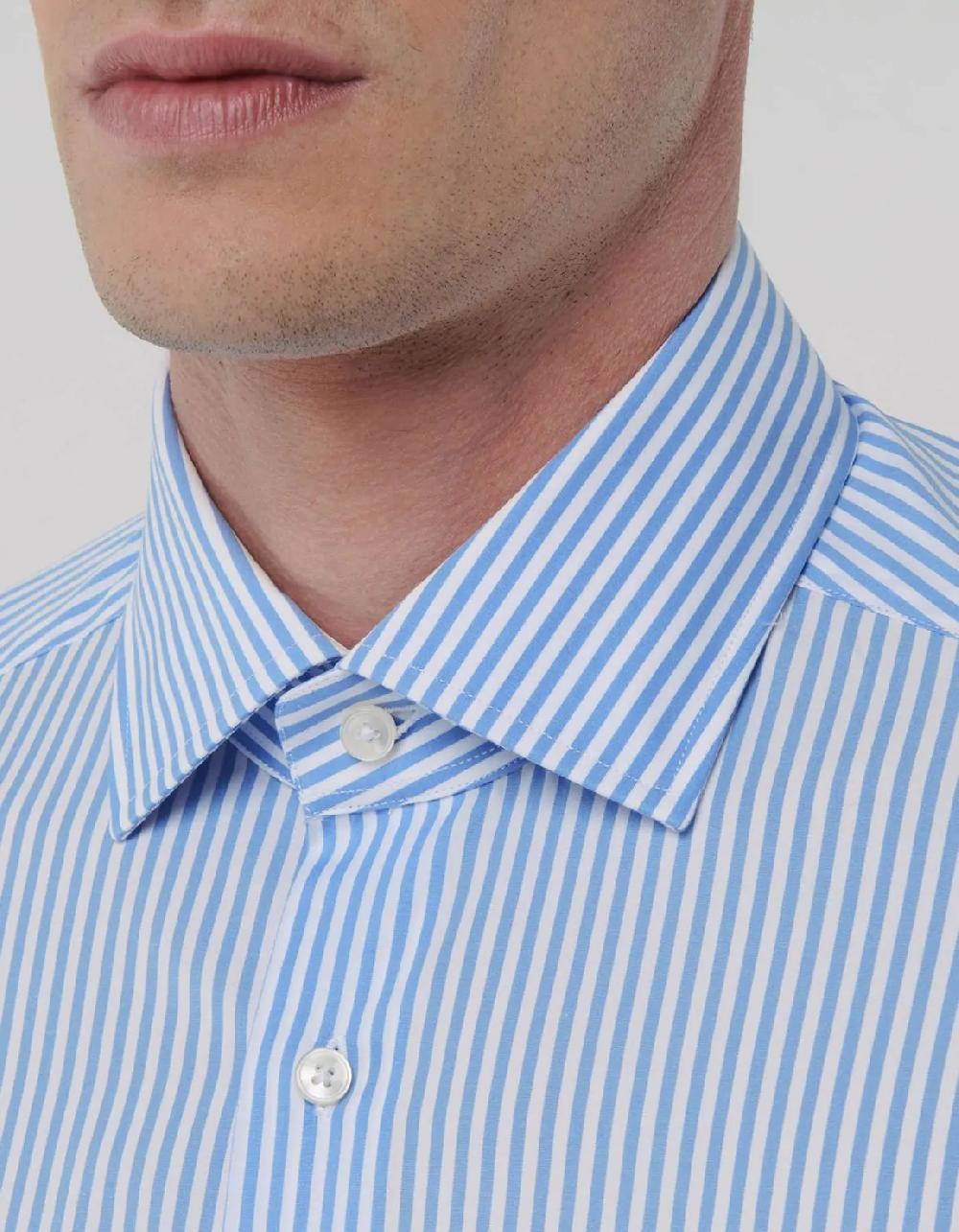 Xacus Camicia Collo italiano Righe Popeline Celeste Hotsell