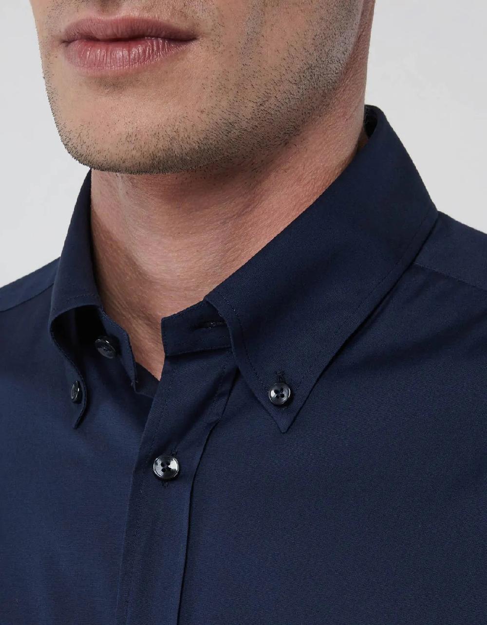 Xacus Camicia Collo button down Tinta Unita Popeline Blu navy Sconto di tempo limitato