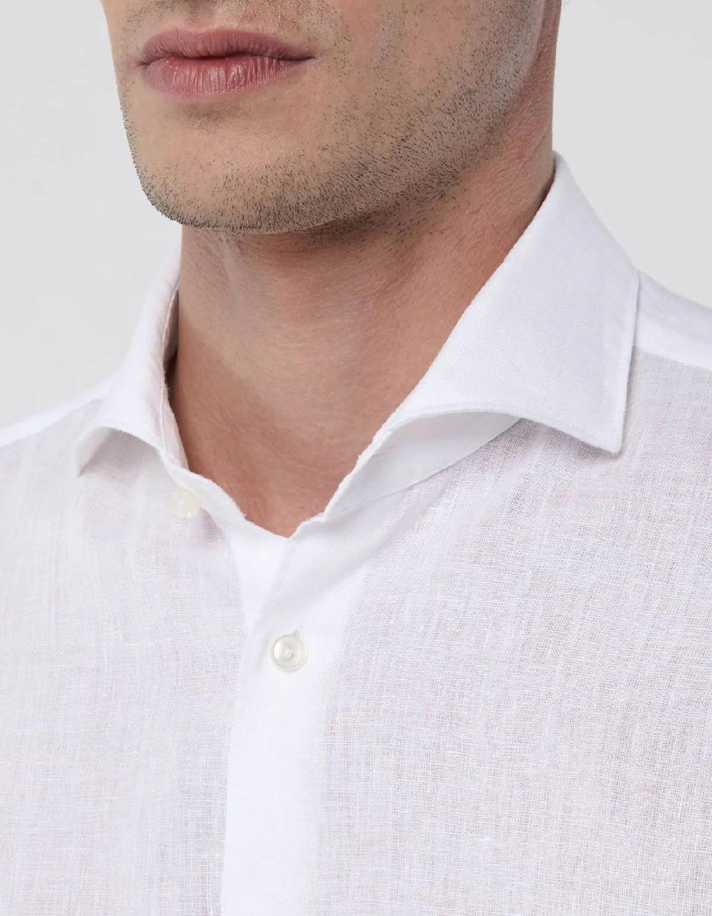 Xacus Camicia Collo francese Tinta Unita Lino Bianco Vendite stagionali