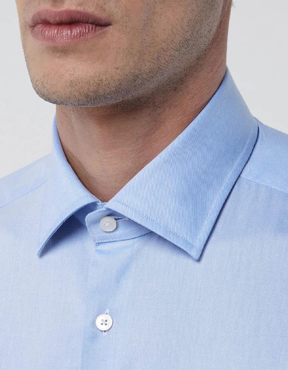 Xacus Camicia Collo italiano Tinta Unita Twill Celeste scuro Offerta per la Festa della Mamma