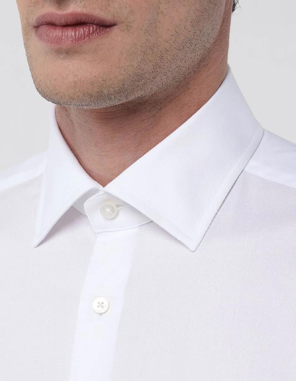 Xacus Camicia Collo italiano Tinta Unita Twill Bianco