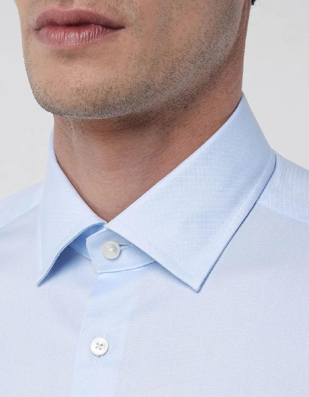 Xacus Camicia Collo italiano Tinta Unita Oxford Celeste chiaro