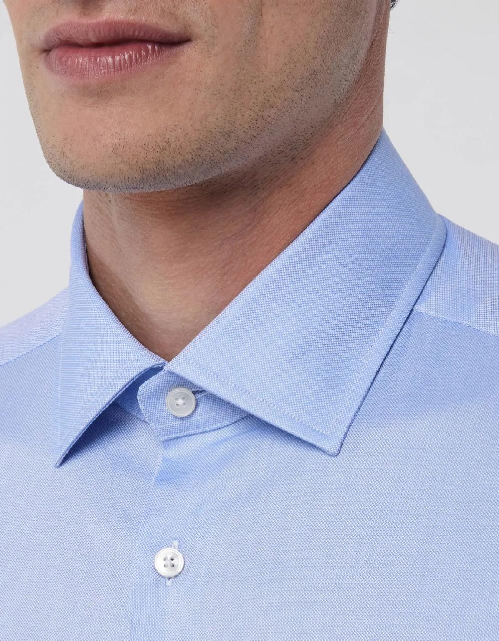 Xacus Camicia Collo italiano Tinta Unita Oxford Celeste scuro