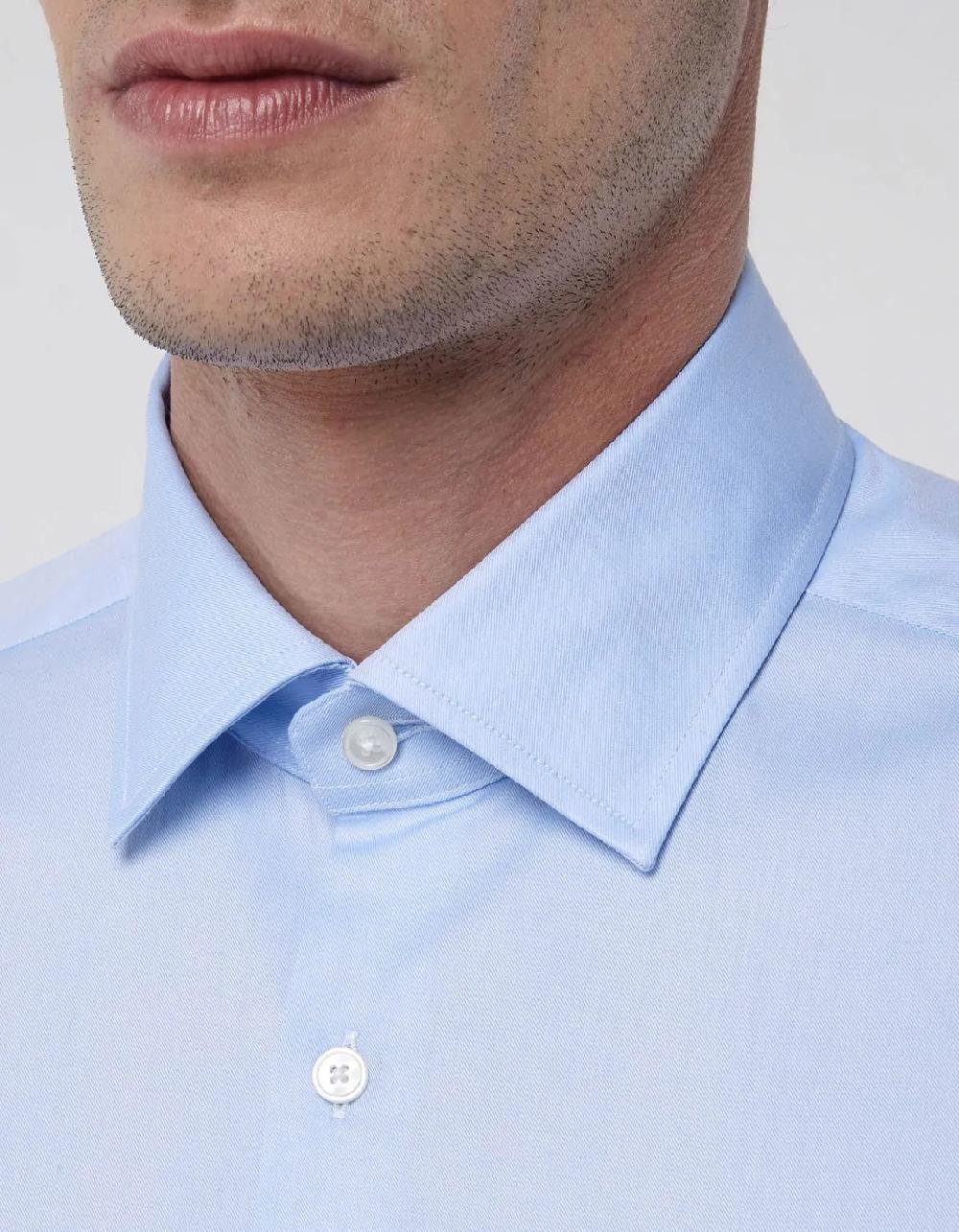 Xacus Camicia Collo italiano Tinta Unita Twill Celeste Offerta migliore