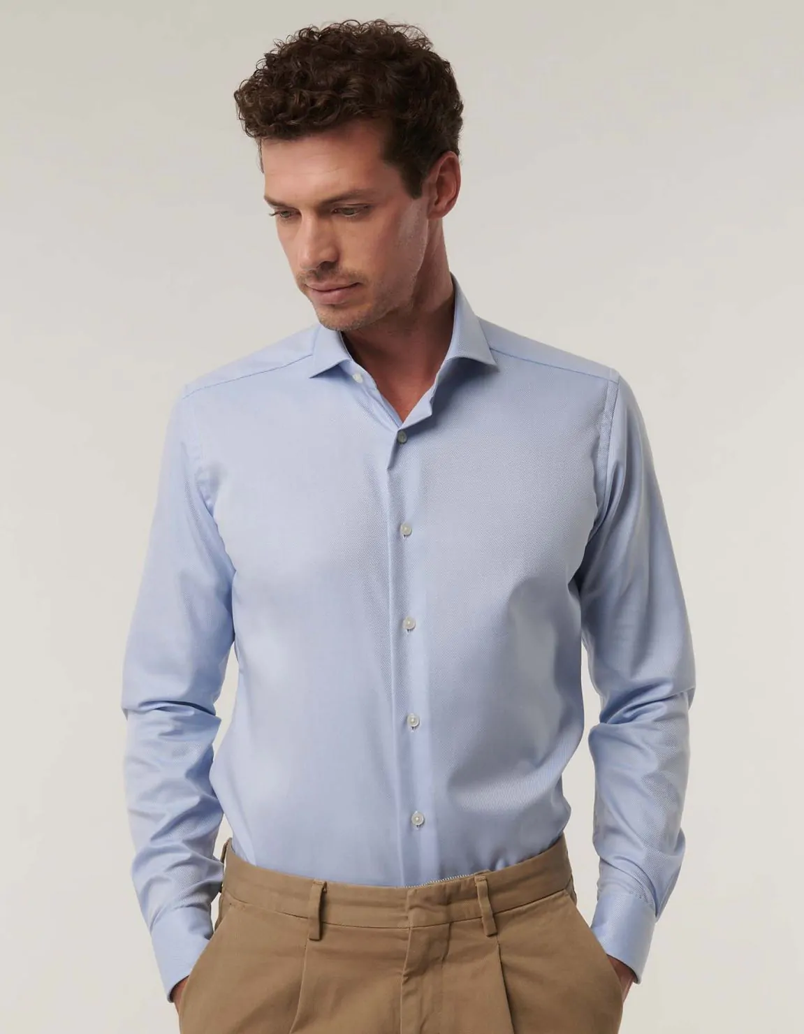 Xacus Camicia Collo francese Tinta Unita Twill Celeste chiaro Bestseller