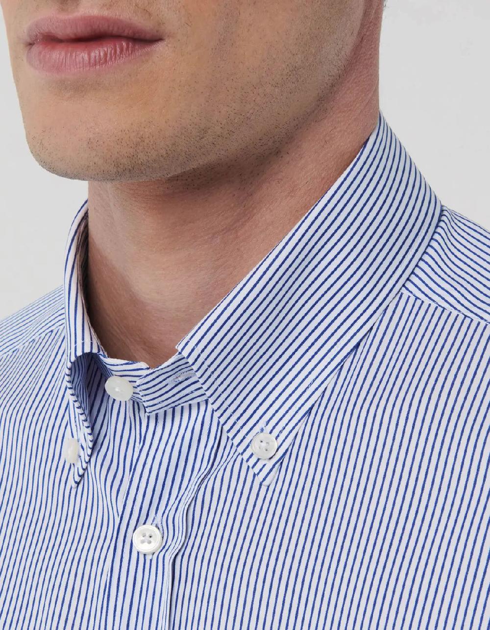 Xacus Camicia Collo button down Righe Popeline Blu Offerte speciali