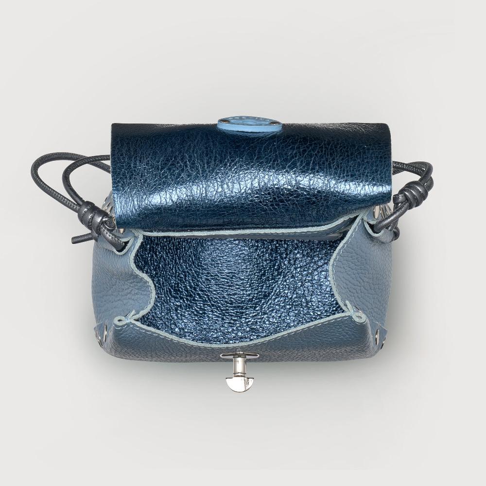 Zanellato BORSA POSTINA® SUPER BABY IN PELLE LAMINATA BLUE CARTA DA ZUCCHERO | Zanellato In Saldo