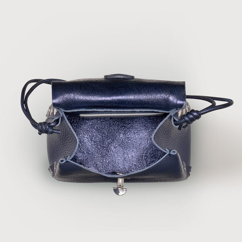Zanellato BORSA POSTINA® SUPER BABY IN PELLE LAMINATA BLUE NAVY SAVOIA | Zanellato Nuova