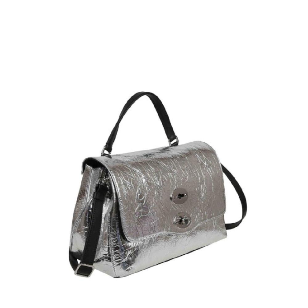 Zanellato BORSA POSTINA® SMALL IN PELLE LAMINATA GREY ARGENTO | Zanellato Shopping Online