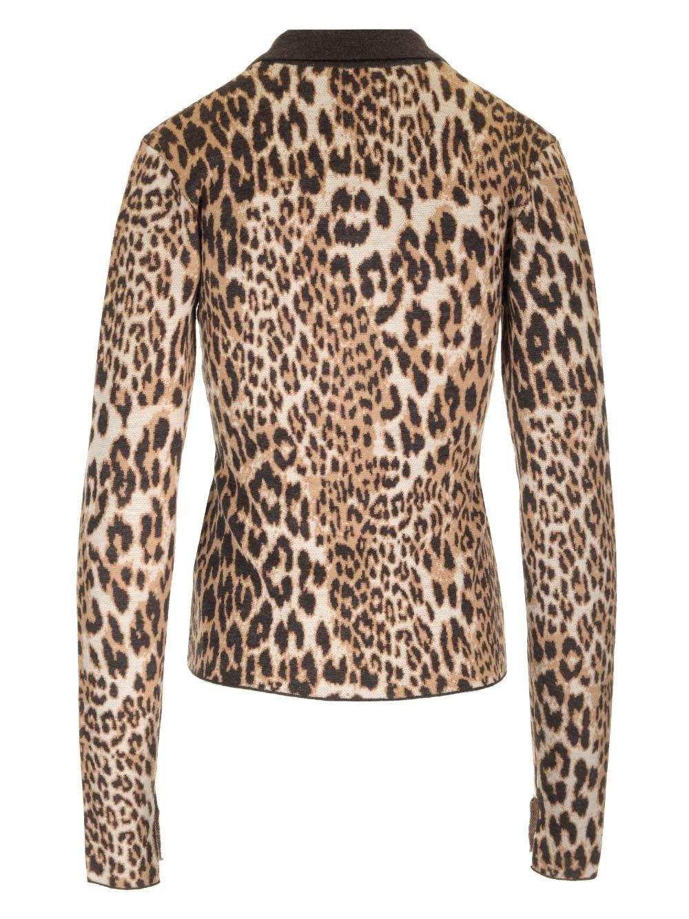 Al Duca D'Aosta Ganni Fine Merino Jacquard Leopard Polo In Vendita