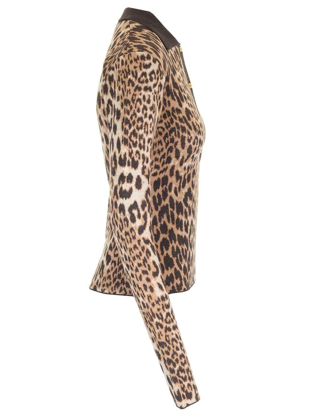 Al Duca D'Aosta Ganni Fine Merino Jacquard Leopard Polo In Vendita