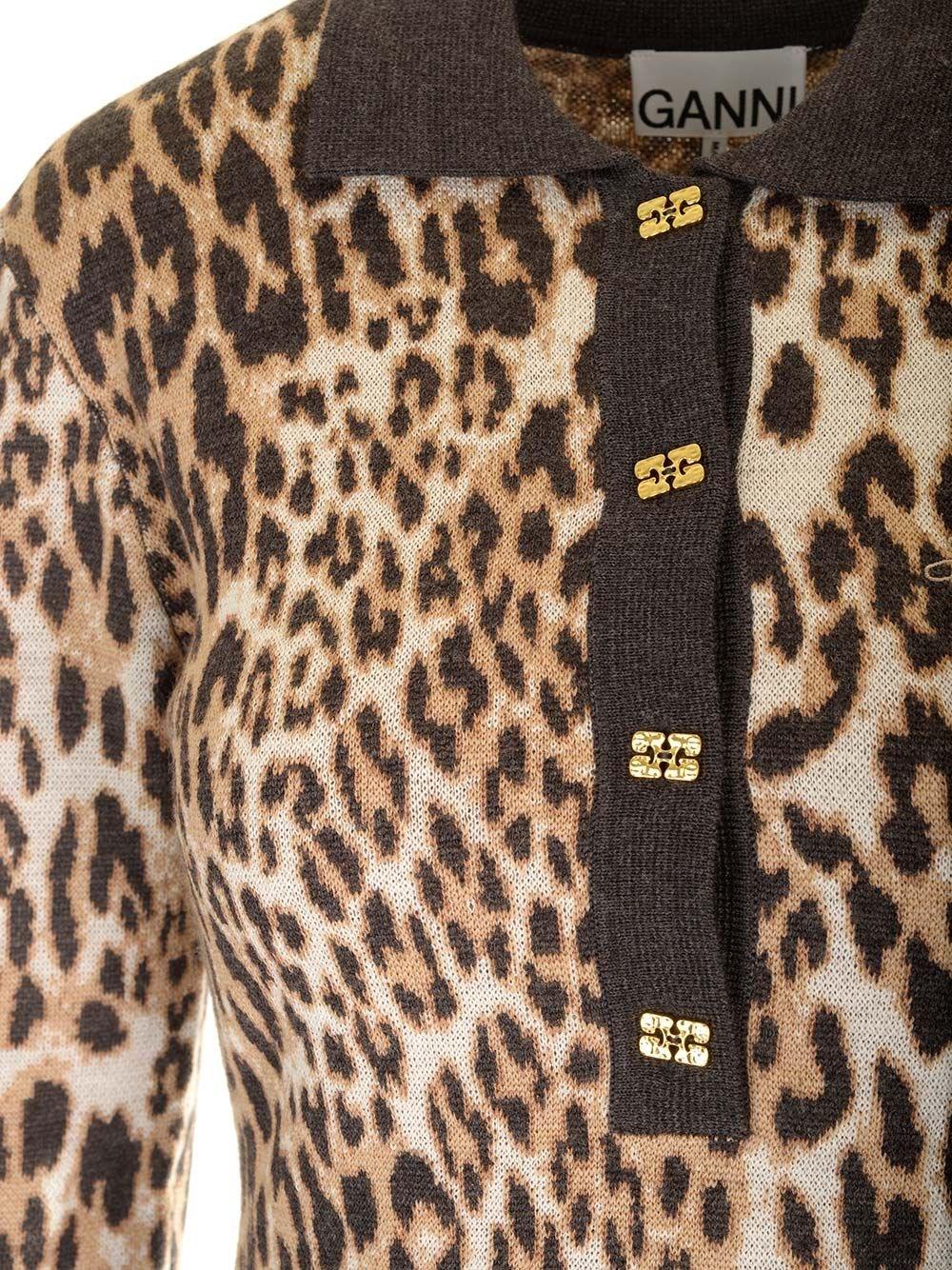 Al Duca D'Aosta Ganni Fine Merino Jacquard Leopard Polo In Vendita