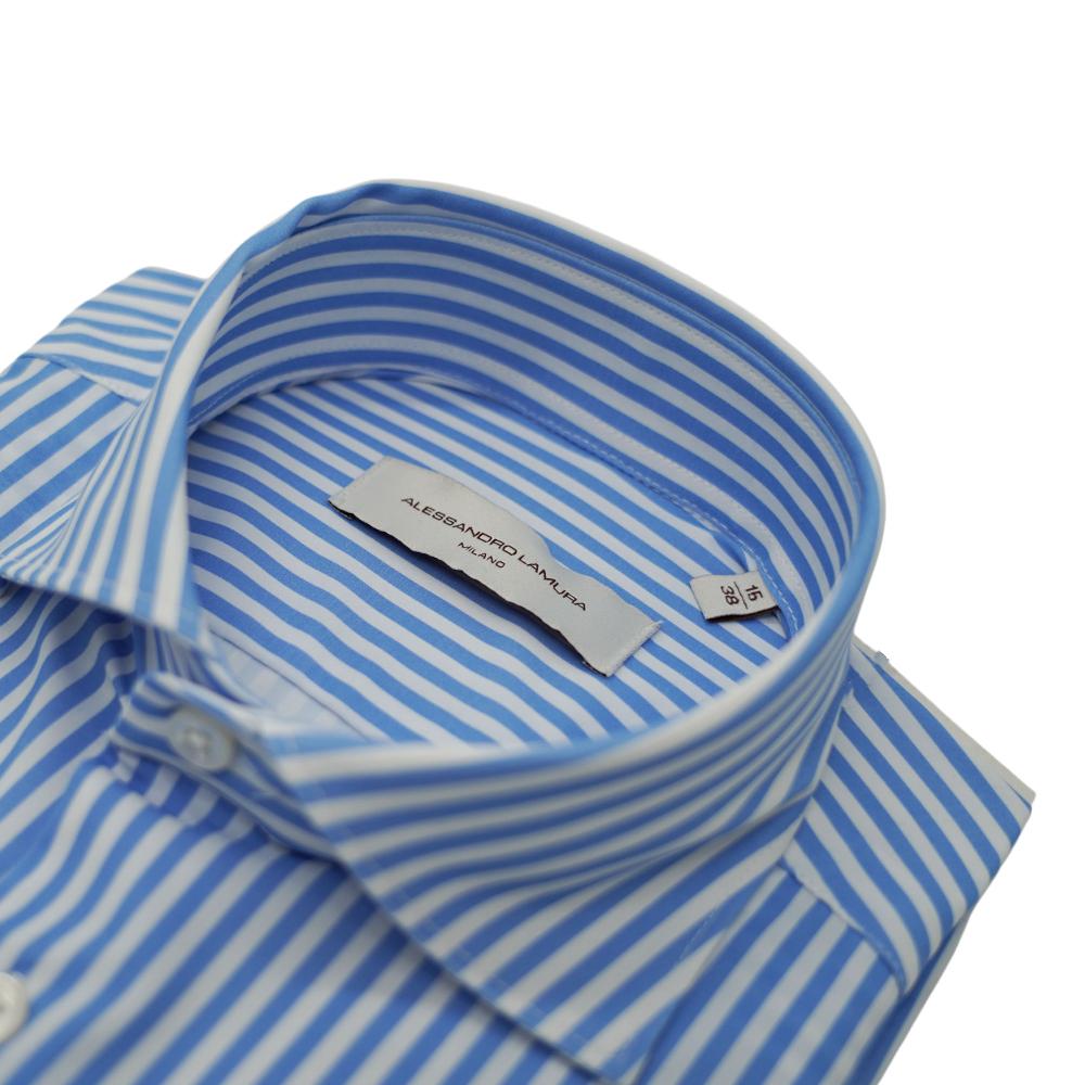 Alessandro Lamura Camicia a righe bianche e azzurre Consegna Veloce