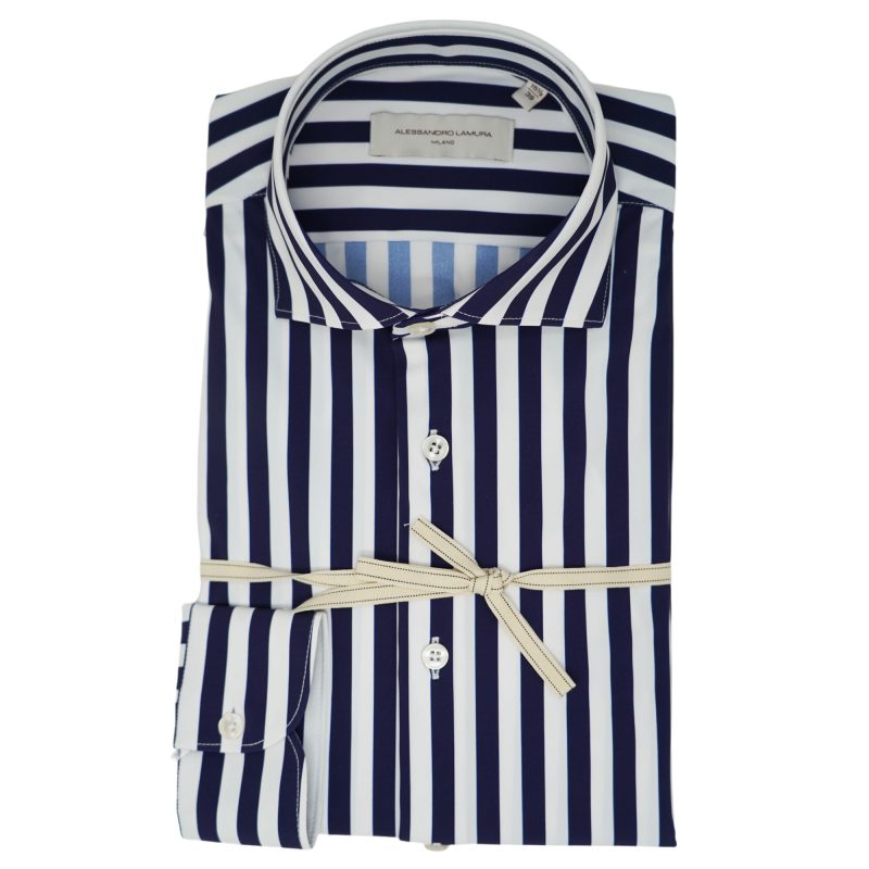 Alessandro Lamura Camicia a righe bianche e blu navy Fino Al -60%