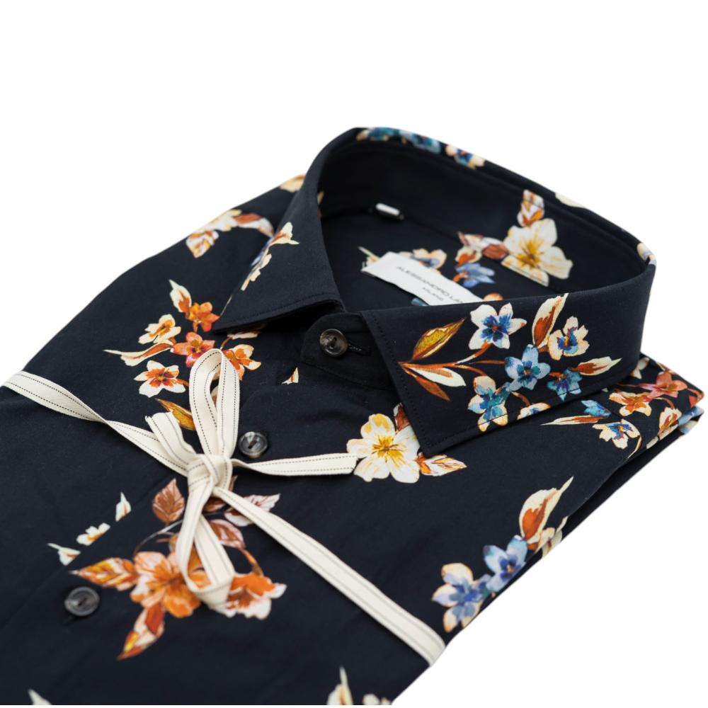 Alessandro Lamura Camicia Nera con Motivo Floreale Multicolore Shopping Online
