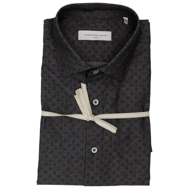 Alessandro Lamura Camicia Grigio Scuro con Trama Geometrica Convenienza