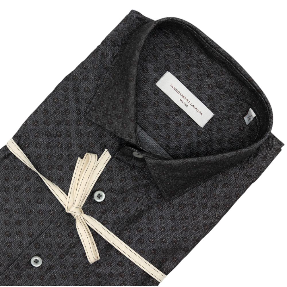 Alessandro Lamura Camicia Grigio Scuro con Trama Geometrica Convenienza