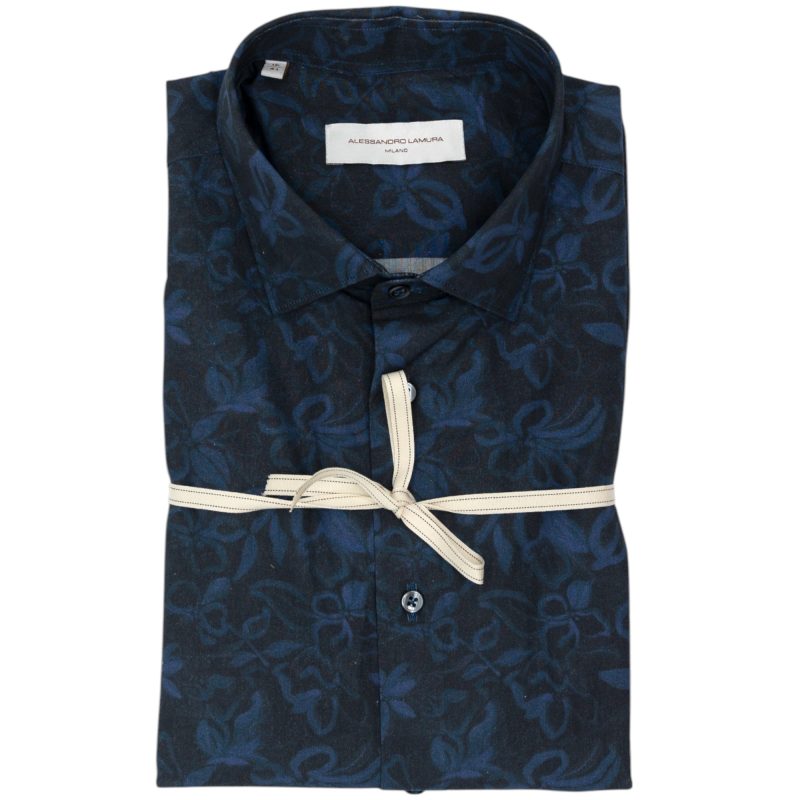 Alessandro Lamura Camicia Nera con Stampa Floreale Blu Offerta
