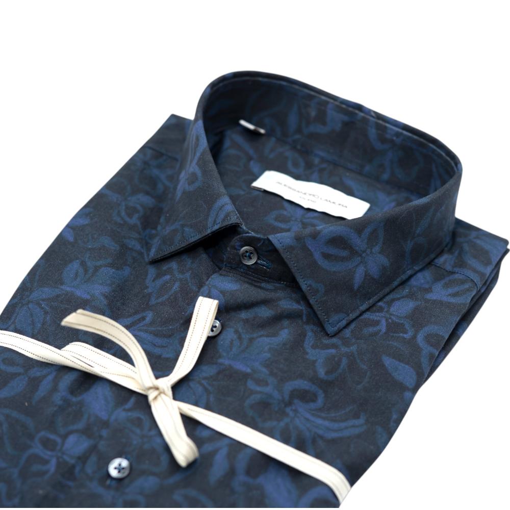 Alessandro Lamura Camicia Nera con Stampa Floreale Blu Offerta