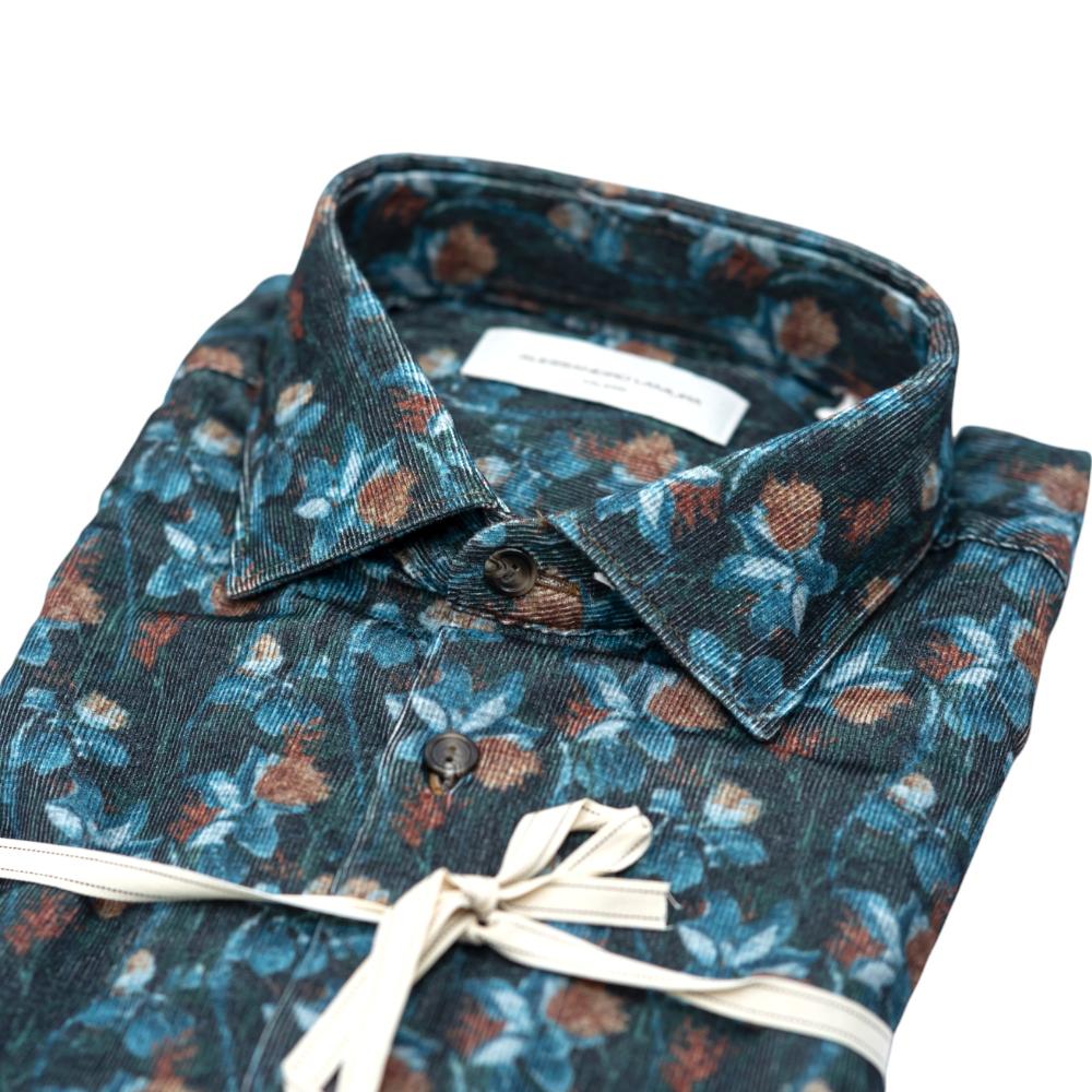 Alessandro Lamura Camicia Fantasia Floreale Verde scuro e Blu Online